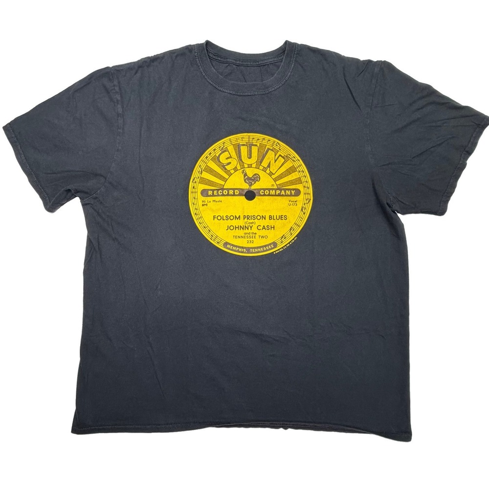 Johnny Cash Sun Records Folsom Prison Blues Black Graphic T-Shirt XL